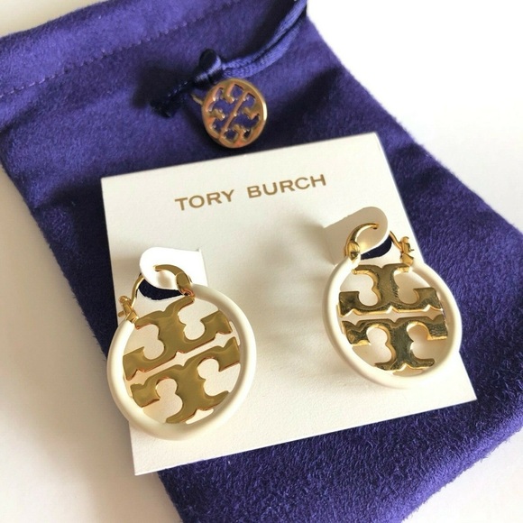 Tory Burch Jewelry - Nwt Tory Burch Gold and White hoop Earrings